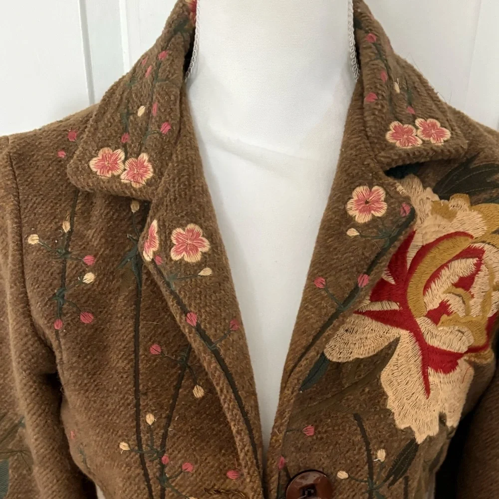 100% Wool Bohemian embroidery cottagecore coat - Picture 5 of 14